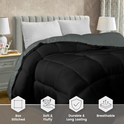 Image of Utopia Bedding Comforter Duvet Insert, Quilted Comforter with Corner Tabs, Box Stitched Down Alternative Comforters Queen Size (Black /Grey, Pack of 4)