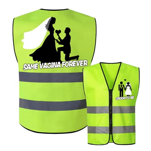 CoFlink Funny Stag Do Party Vest Fluorescent Green Reflective Safety Vest with GROOM TO BE Print Hilarious Bachelor Party Outfit Eye-Catching Gag Gift for Group Celebrations