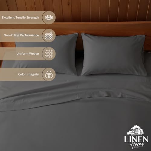 Image of Linen Home 2-Pack Queen Sheet Set, 100% Cotton Percale Bedding, 8-Piece Value Bundle, Deep Pocket Cooling Bedsheets for Hot Sleepers, Breathable & Crisp Hotel Quality Long-Staple Cotton Smoky Charcoal