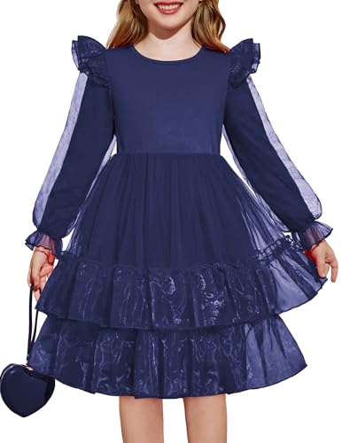 Arshiner Toddler Girls Tiered Tutu Dress Fall Formal Party Birthday Princess Long Sleeve Tulle Dresses