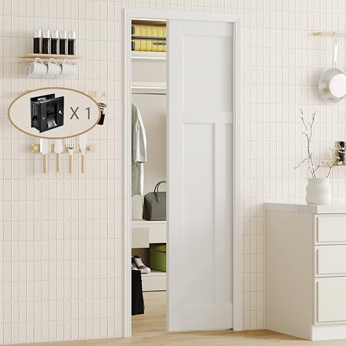 Image of Sliding Pocket Door, 24 inch x 80 inch, T-Shaped Core with Frame and Hardware Kit Set, Interior Doors for Pocket Door, White Primed - No Panel Assembly Required