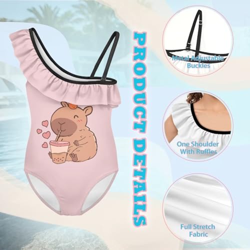 Image of Girls Swimsuit One Piece Ruffle Swimsuit Non-Slip Straps UPF 50+ for Girls Size 3-14 Years