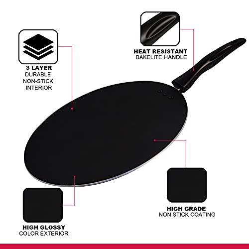 Image of IBELL 3-Layer Durable Aluminium Non-Stick Tawa 290mm | Big Dosa, Roti, Chapati & Pathiri Pan | Scratch-Resistant Interior | Even Heat Distribution | Black