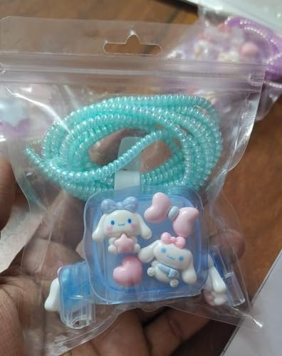 Image of Dezet For iPhone Charger 18-20W Cute Cartoon Charging Cable Protector Set For iPhone Fast USB Cable With Protective Silicone Cover & Organizer Clip Stylish Design(1St Cimemaroll STYL),1M,Multicolour
