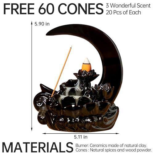 Garmoly MOON INCENSE BURNER With 60 Incense Cones + 30 Incense Stick, Ceramic Waterfall Incense Burner, Backflow Incense Holder thumb #1