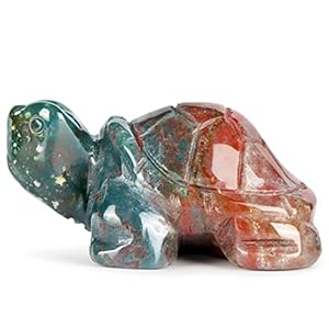 LEADGEM 2″ Ocean Jasper Turtle Figurine Healing Crystal Gemstone Statue Hand Carved Pocket Sculpture Tortoise Decor for Home, Office, Car Decor