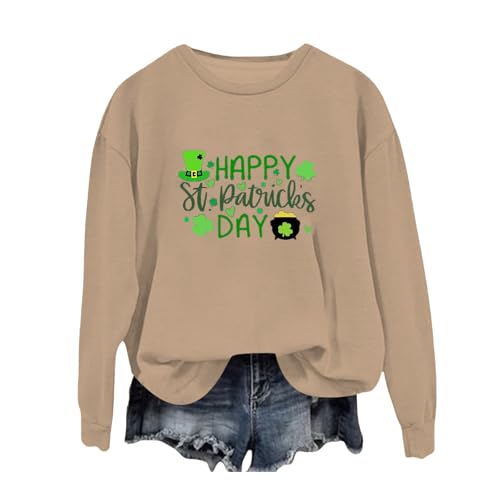 Genérico Sudadera Calentita Mujer con Cremallera Women's Spring Round Neck St. Day Letter Printed Loose Casual Hoodie 𝐌𝐚nta Com Mangas (Beige, XXL)