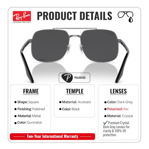 Image of Ray-Ban RB3699 Square Shaped Sunglasses for Men & Women with Official RAYBAN Eyewear Kit
