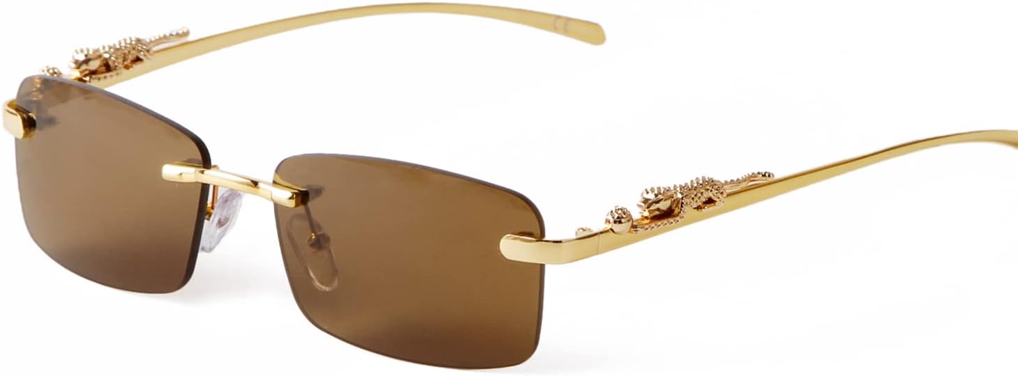 ADE WU Vintage Rimless Sunglasses Retro Luxury Gold Metal Frameless Rectangle Colored Lens Sun Glasses