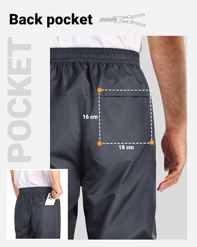33,000ft Men's Waterproof Trousers Lightweight Reflective Hiking Pants with Side-Opening Zipper for Golf Cycling Walking - Image 6