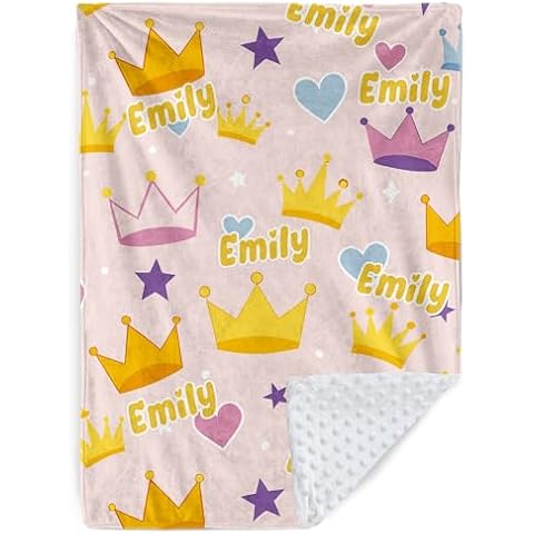 Personalized Girl Babies Blankets, Custom Name Swaddle Blanket for Baby Newborn Toddler, Double Layered Cute Lovely Queen Crown Cotton Blanket, Soft Baby Receiving Blanket, Gifts for Girls Infant Cover