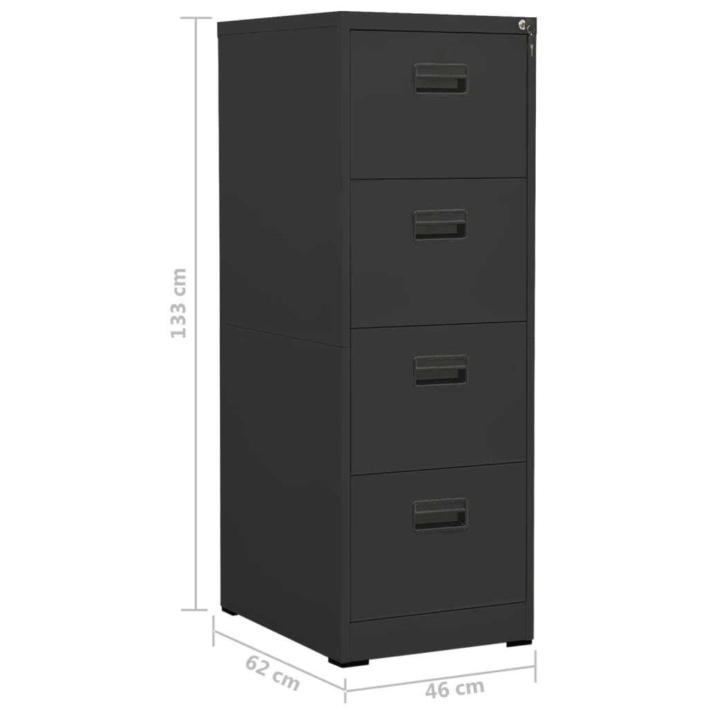 Armadietto in acciaio antracite, 46 x 62 x 133 cm, 4 cassetti chiudibili con serratura, per cartelle legali A4, documenti, ufficio e casa