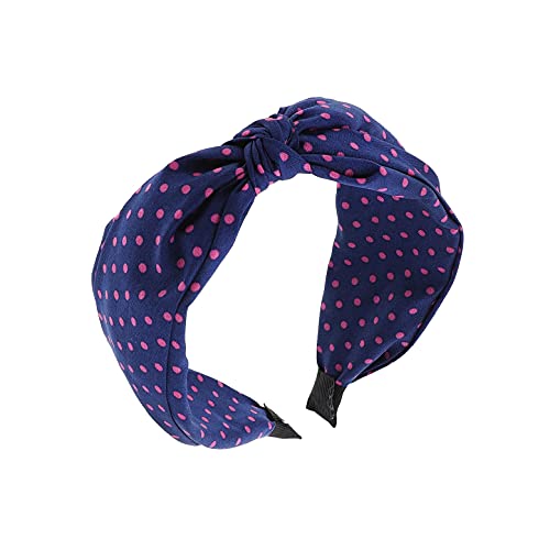 Motique Accessories Polka Dot Knotted Headbands for Women (Navy)
