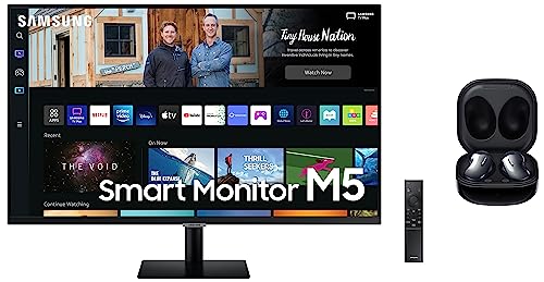 Image of Samsung 32-Inch(80.13Cm) LED 1920 x 1080 Pixels, M5 FHD Smart Monitor & Galaxy Buds Live Bluetooth Truly Wireless in Ear Earbuds with Mic, Upto 21 Hours Playtime, Mystic Black