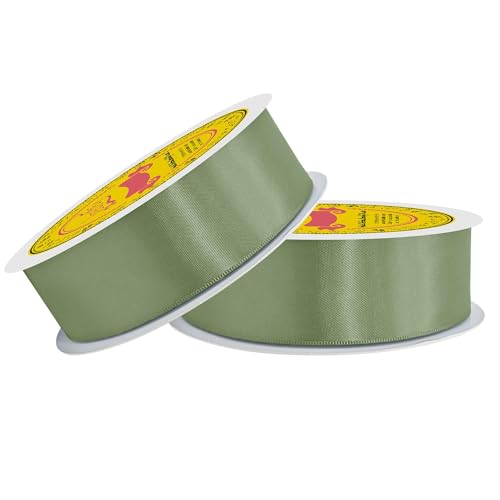 Image of 100 Yards Dusty Sage Green Satin Ribbon Polyester Ribbon for Gift Wrapping Very Suitable for Weddings Party Hair Bow Invitation Decorations and More（1-1 /2 inch X 50Yards X 2 Roll）