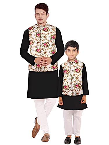 Image of Os mens kurta pyjama with nerhu jacket combination of baap-beta & father and son's | 100% cotton kurta pyjama | Nerhu jacket satin material