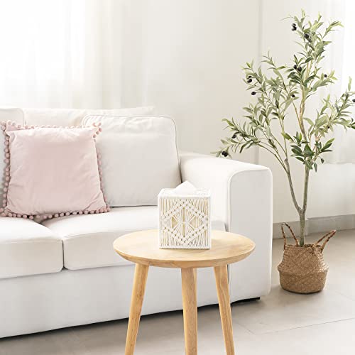 Mkono Tissue & Macrame Square Open-Bottom Box Boho Decor Tissue Organizer Bohemian Handmade Woven Cube for Bathroom Bedroom Dresser Living Room Office Dorm