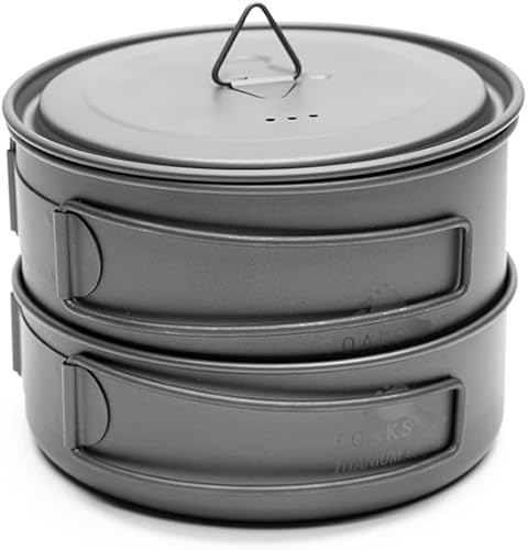 TOAKS Juego de cocina compacto de titanio, 2 piezas, olla de 27.1 fl oz y olla de 13.5 fl oz con tapa, diseño de anidación sin costuras para