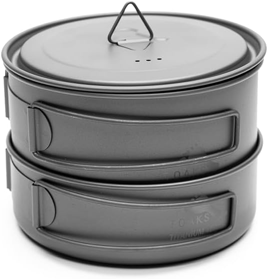 Titanium Compact Cookset 2pcs – 800ml Pot and 400ml Pot with Lid，Seamless Nesting Design for Backpacking, Camping, and Outdoor Cooking