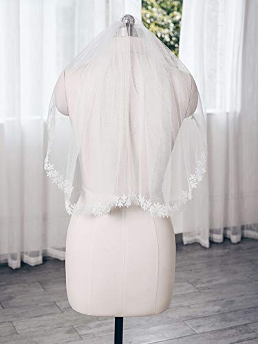 Heread Lace Bride Wedding Veil White 1 Tier Elbow Waist Length Short Bridal Tulle Veils With Comb For Women And Girls #TOP3