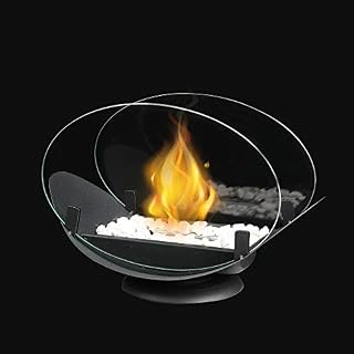 JHY DESIGN Oval Tabletop Fire Bowl with Two-sided Glass 24.5 cm High Portable Tabletop FireplaceClean-Burning Bio Ethanol Ventless Fireplace for Indoor Outdoor Patio Parties Events