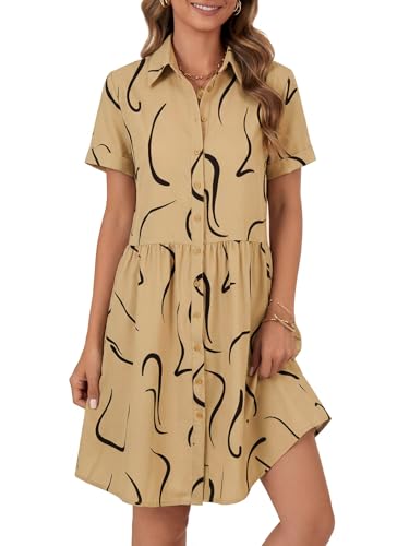 Image of Rooscier Women's Striped Shirt Dress Button Down Collared Short Sleeve Mini Dress