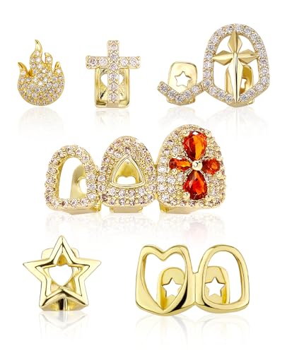 Waaqkid 6PCS 14K Gold Grills for Your Teeth Tooth Grillzs Jewelry Caps for Women & Men