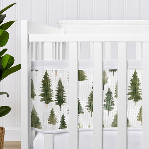 Image of Sweet Jojo Designs + BreathableBaby 2-Piece Breathable Mesh Crib Liner Set (Sage Green Woodland) for Boys /Girls, Baby, Infants /Newborn Nursery (Forest Themed, Nature, Pine Tree, Abstract, Watercolor)