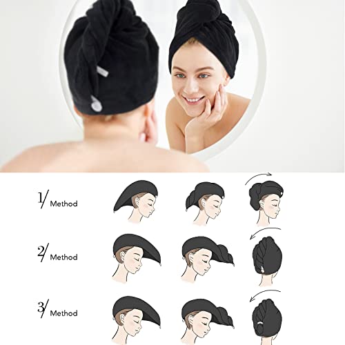 SINLAND Microfiber Hair Drying Cap Hair Towel Turban Twist for Long Hair Fast Drying Towels Head Turban Absorbent Soft Lightweight 3 Pack Black - Image 4