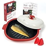 AHJ 電子レンジ調理器 レシピ付き レンジで焼き魚 レンジで焼肉調理器 電子レンジ調理器具 魚焼き レンジ 電子 1台8役 【焼く 炒める 煮る 蒸す 炊く 温める 万能 】 焦げ目丸洗い可能 フッ素コーテイング 日本語取り扱い説明書付き