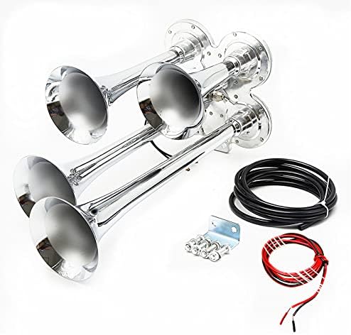 Viping car horn Silver four double row horn 12V 170DB loudspeaker solenoid valve waterproof pipe electric The electromagnetic valve metal for car every vehicle vans truck trains boats with Large