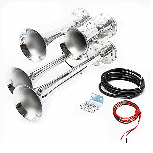 Viping Car Horn Silver Four Double Row Horn 12V 170Db Loudspeaker Solenoid Valve Waterproof Pipe Electric The Electromagnetic Valve Metal For Car Every Vehicle Vans Truck Trains Boats With Large #TOP3