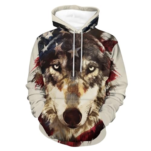 Sweatshirt pullover homme femme avec motif loup drapeau taille S
