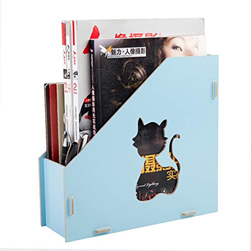Wooden Desktop File Organizer Basket, Office/Home Supplies Portable Vertical Upright DIY Hollow Cat Storage Bins Crate Folder Holder - Thumbnail 2