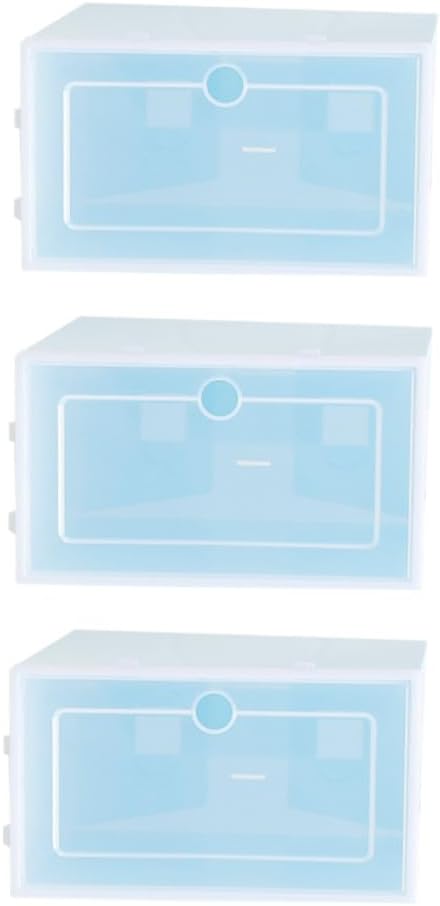6PCS Stackable Transparent Shoe Boxes Thicken Plastic Shoe Containers with Doors for Closet Storage Large Blue Organizers and Small Item Storage