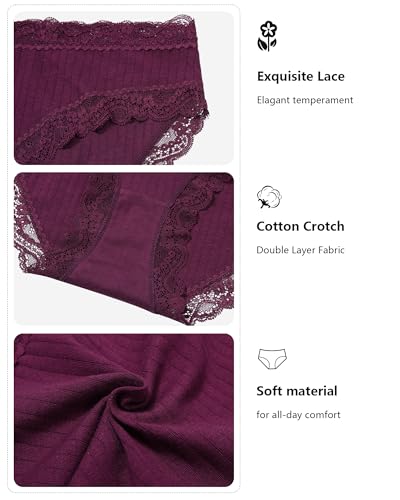 LEVAO Cotton Underwear for Women Lace Cheeky Bikini Panties Full Coverage Soft Stretch Hipster Ladies Briefs 6 Pack S-XL
