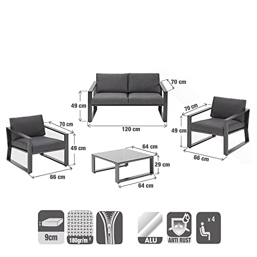 NATERIAL - Gartenmöbel Set LYRA - Lounge Set - 4 Personen - 1 Outdoor-Sofa - 2 Gartensessel - 1 Outdoor-Couchtisch… – Bild 4
