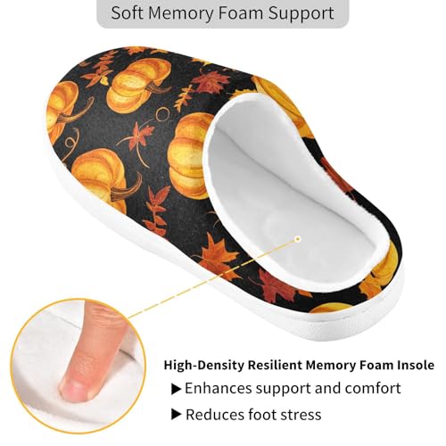 Autumn Pumpkin Fall Maple Leaf Thanksgiving Mens House Cotton Slipper Comfort Memory Foam Home Slippers for Hospital Christmas Presents 6-72