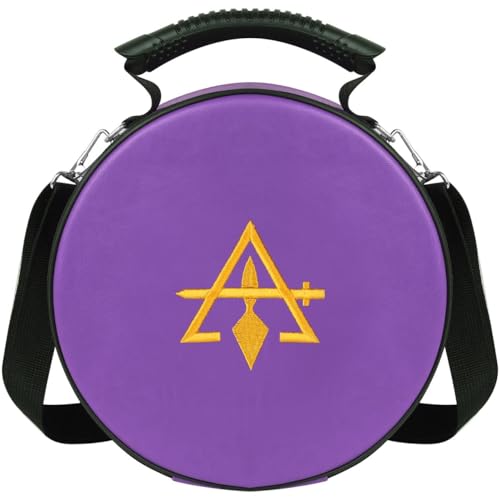 Masonic Cryptic Masons Crown Cap Case – 9”x9” Purple Embroidered (R&SM Emblem) Freemason Hat Box Foldable Design with Shoulder Strap & Cotton Gloves – Lightweight & Travel-Friendly