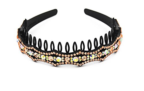 Yeshan Rhinestone and Crystal beaded Plastic Teeth Comb Hairband Hair hoop Headband for Girls,Champagne