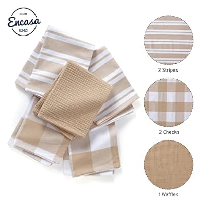 Encasa XO Küchenhandtücher und Waschlappen aus Baumwolle | Beige | Waffel- und Flachgewebe-Geschirrtuch | Geschirrtuch-Set | 70x45 cm | Wiederverwendbar und schnell trocknend 5er-Satz – Bild 3