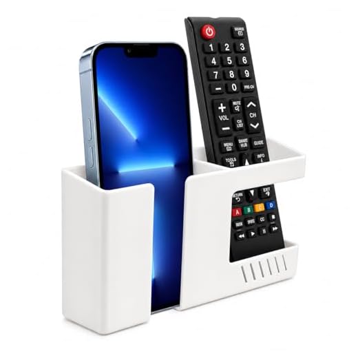 Decobay D3 Wall Mount Phone Holder, Punch-Free Wall-Mounted Mobile Phones Charging to Stand, Sticky Remote Control Storage Box Bedside Lazy Mobile Phone Rack, Multipurpose Storage Box (White)