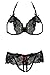 Rene Rofe Women's 2 Piece Lace Peek A Boo Bra and Crotchless Panty Set, Black, Small/Medium