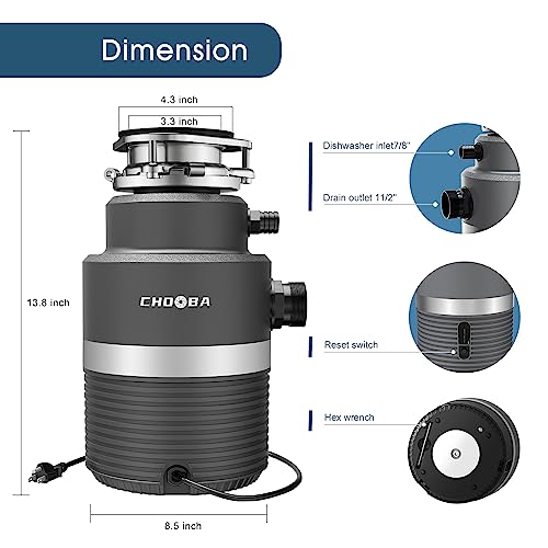 Chooba Garbage Disposal 1Hp, Continuous Feed Food Waste Disposal, Quiet Kitchen Garbage Disposal With Dishwasher Connection thumb #4