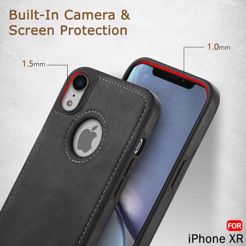 Image of TheGiftKart Genuine Leather Finish Back Cover Case for iPhone XR | Shockproof Design | Raised Edges for Camera & Screen Protection | Stunning Minimalist Design Back Case Cover (Black Sides, Black)