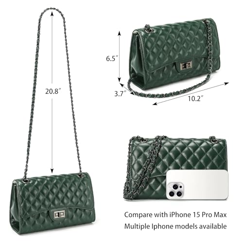 Image of Quilted Leather Crossbody Bags for Women Trendy Ladies Shoulder Purse Satchel HandBag with Chain Strap