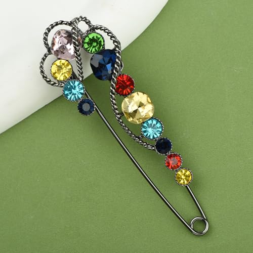 Image of 4.1 inch Vintage Rhinestone Crystal Flower Large Safety Pins Brooch Cardigan Scarf Sweater