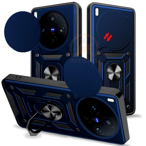 Image of Armor Bumper Back Cover Case for VIvo X200T 5G Rotating Camera Cover, Ring Holder & Kickstand | Heavy Duty & 360 Degree Protection VIvo X200T 5G Back Cover (Blue)