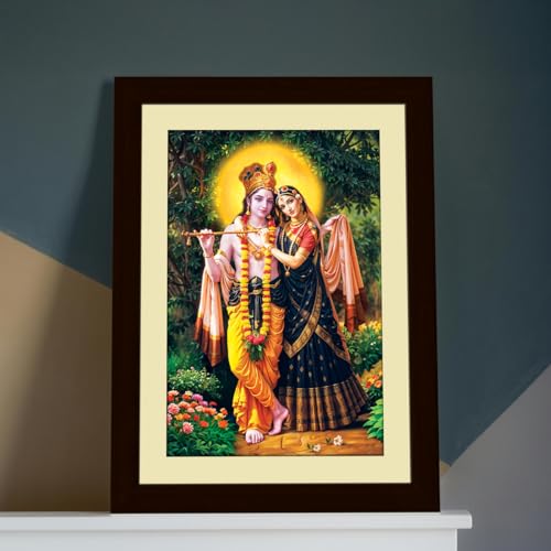 Image of ArtX Wood Bhagwan Radha Krishna Traditional Indian Multicolor Framed Painting Prt (Axh0136-Rdk)