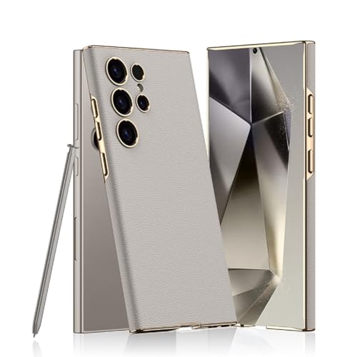 Image of Midkart Leather Case Compatible with Samsung Galaxy S24 Ultra Release 2024 Electroplated Hard PC Lightweight with Independent Camera Protection Cover, Beige